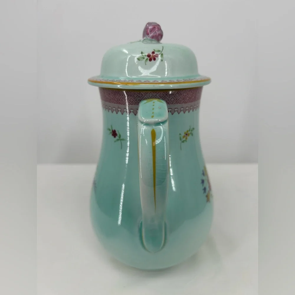 Adams Calyx Ware Coffee Pot Lowestoft pattern Vintage Floral Duck Egg Blue